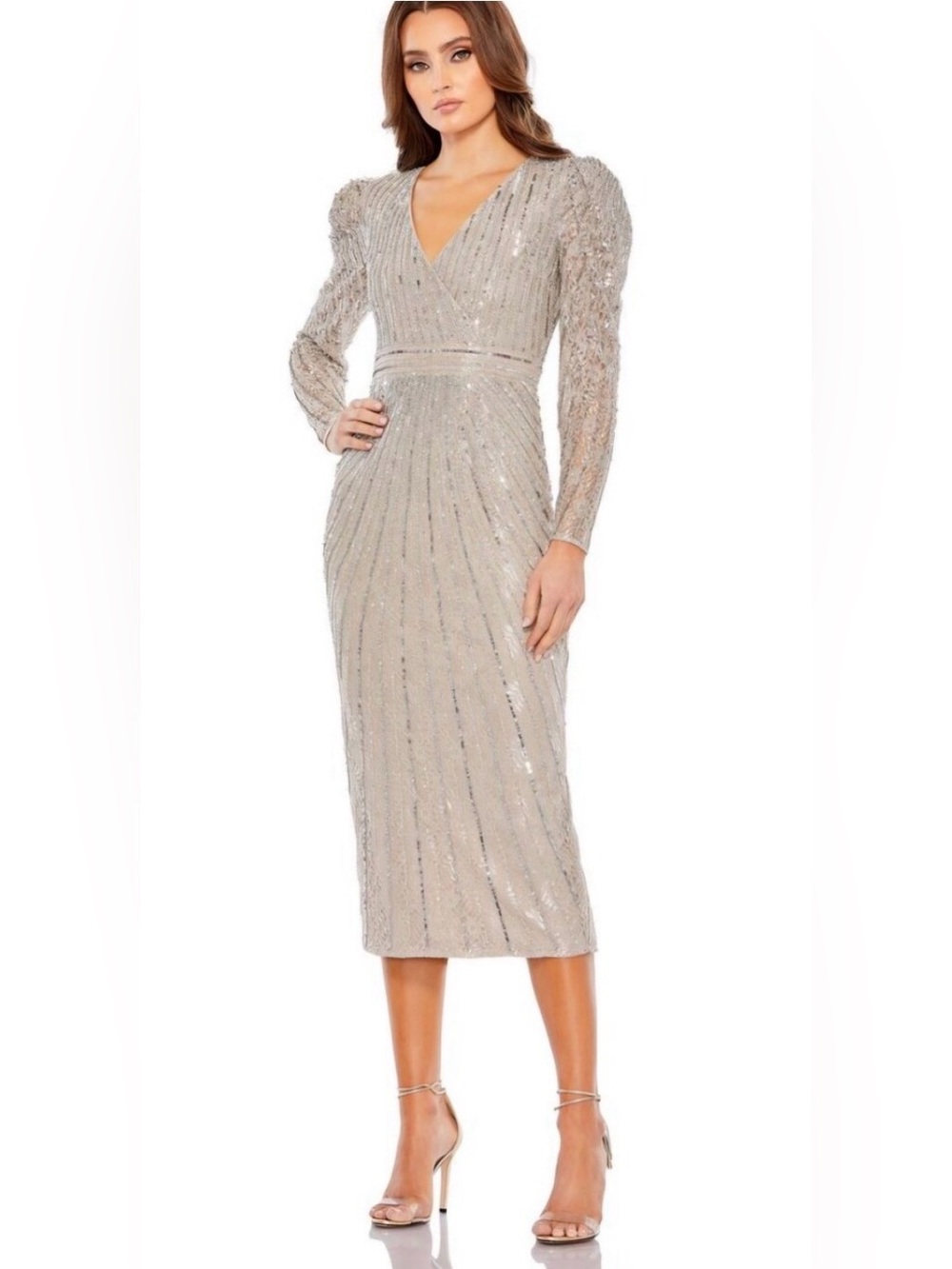 Mac Duggal Sequin V-Neck Midi Dress NWT Size 6